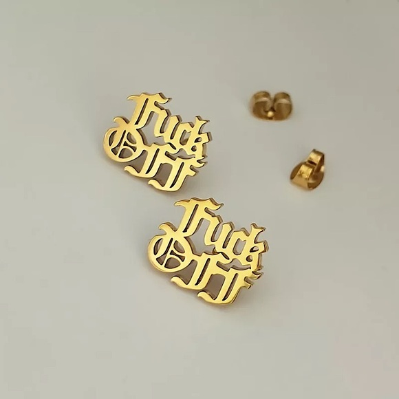 F Off gold stainless steel old english earrings - Picture 4 of 10